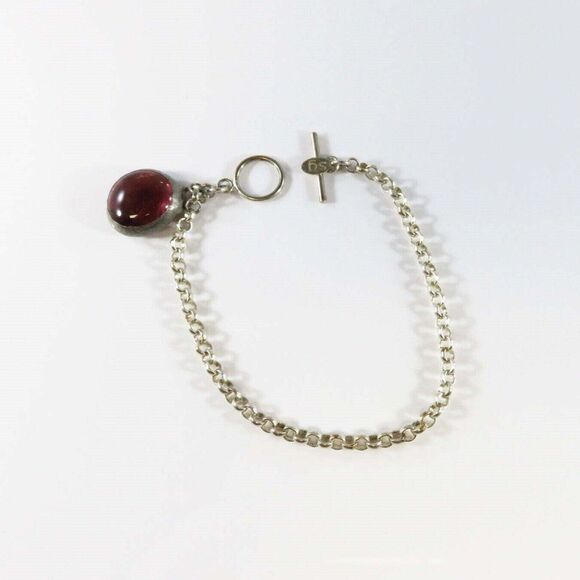 8" Sterling Silver SG Toggle Link Bracelet Rolo Link Charm Bracelet - Picture 3 of 13